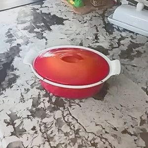 Descoware Belgium Flame Rare Cast Iron Enamel 16-B Small Casserole Pan W Lid